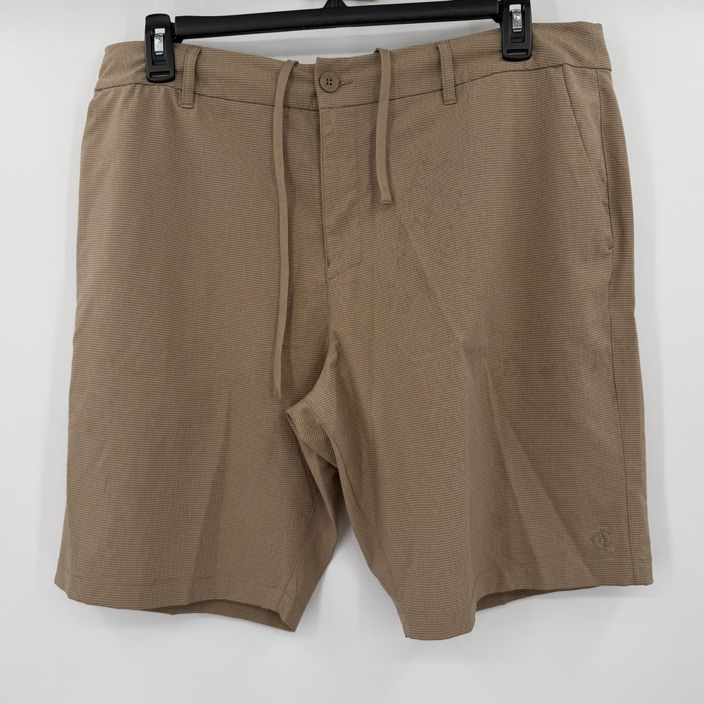 Hang Ten Mens Hybrid Golf Shorts Tan Micro Stripe Stretch Drawstring Size 38
